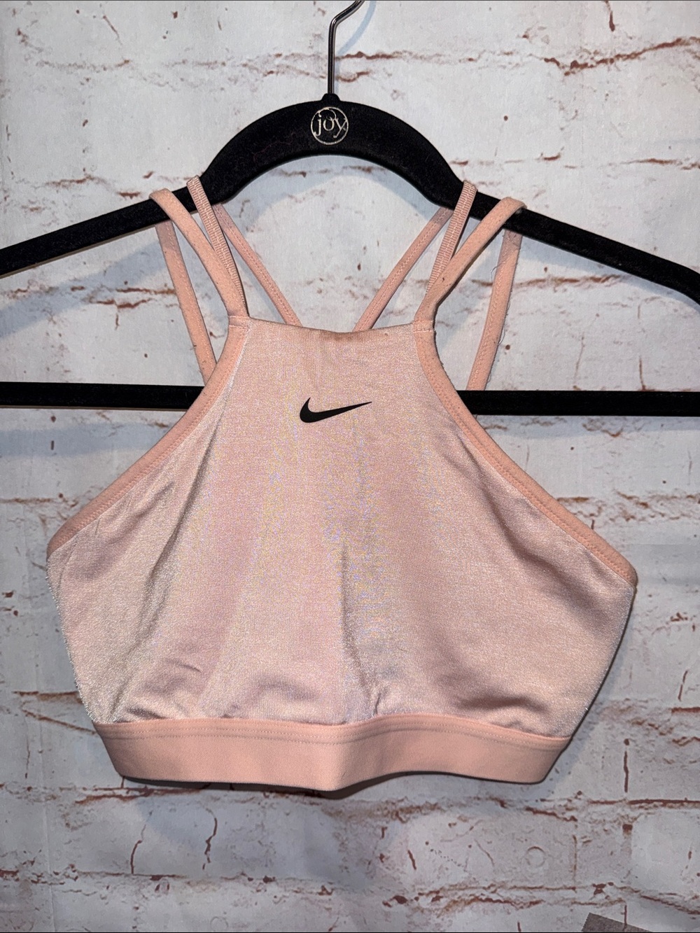 Nike Pink High-Neck Strappy Sports Bra no pads Med pullover gym workout